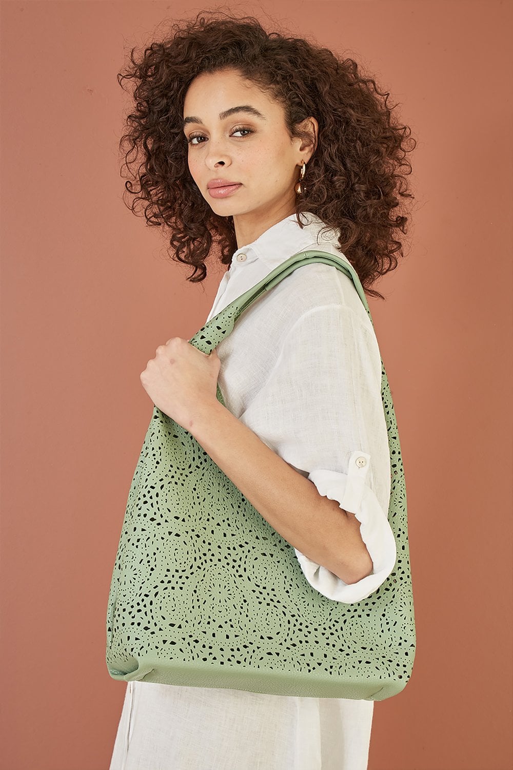 Yumi Green Slouch Bag With Cut Out Design Yumi