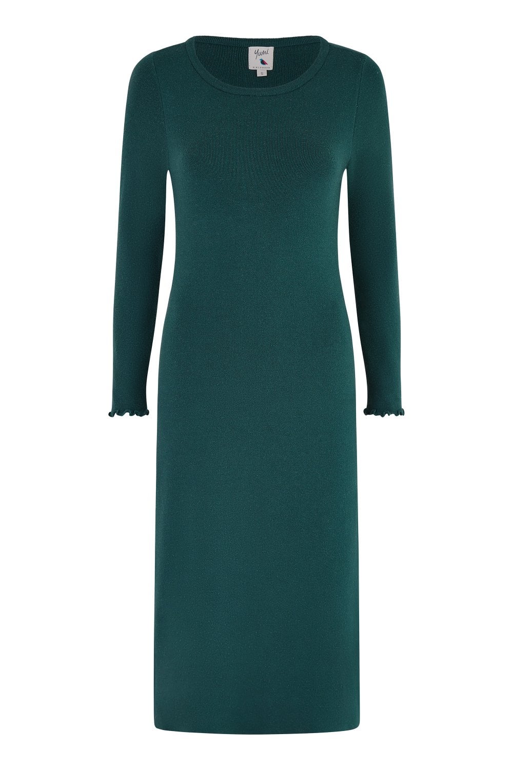 Yumi Green Sparkle Knit Midi Jumper Dress Yumi