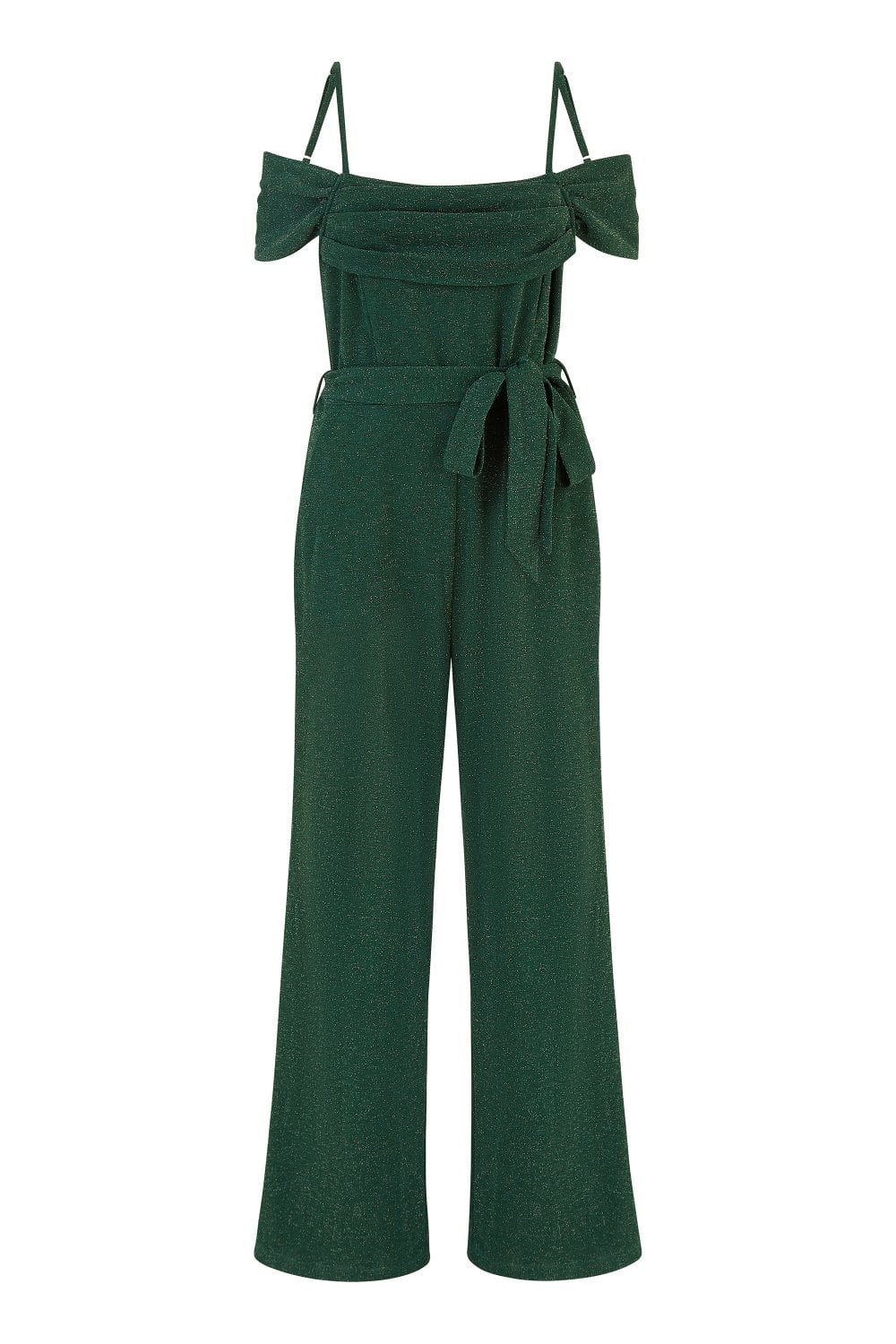 Yumi Green Sparkle Stretch Bardot Jumpsuit Yumi