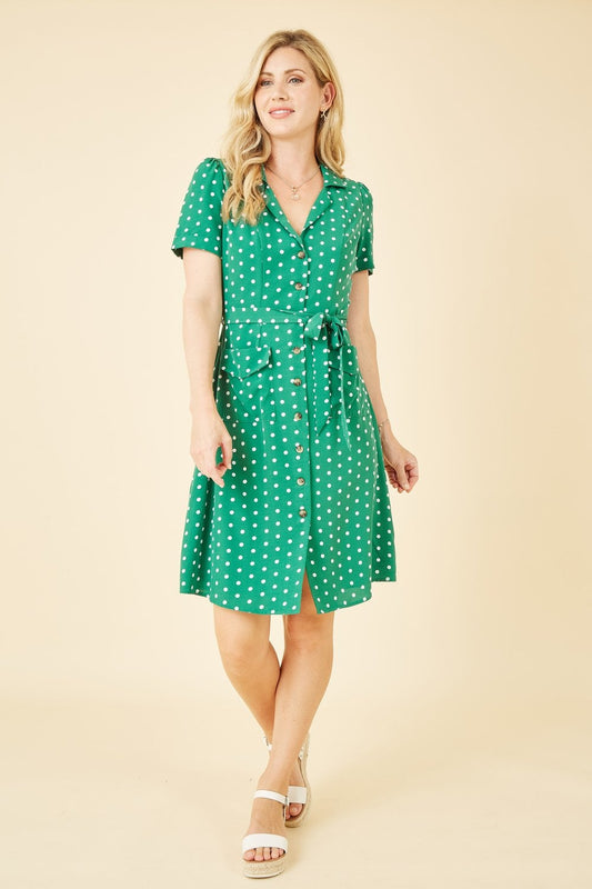 Yumi Green Spot Retro Shirt Dress Yumi