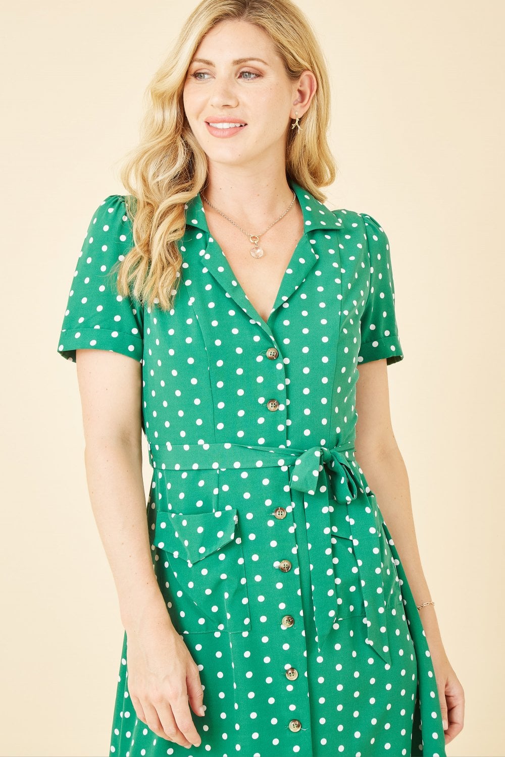 Yumi Green Spot Retro Shirt Dress Yumi