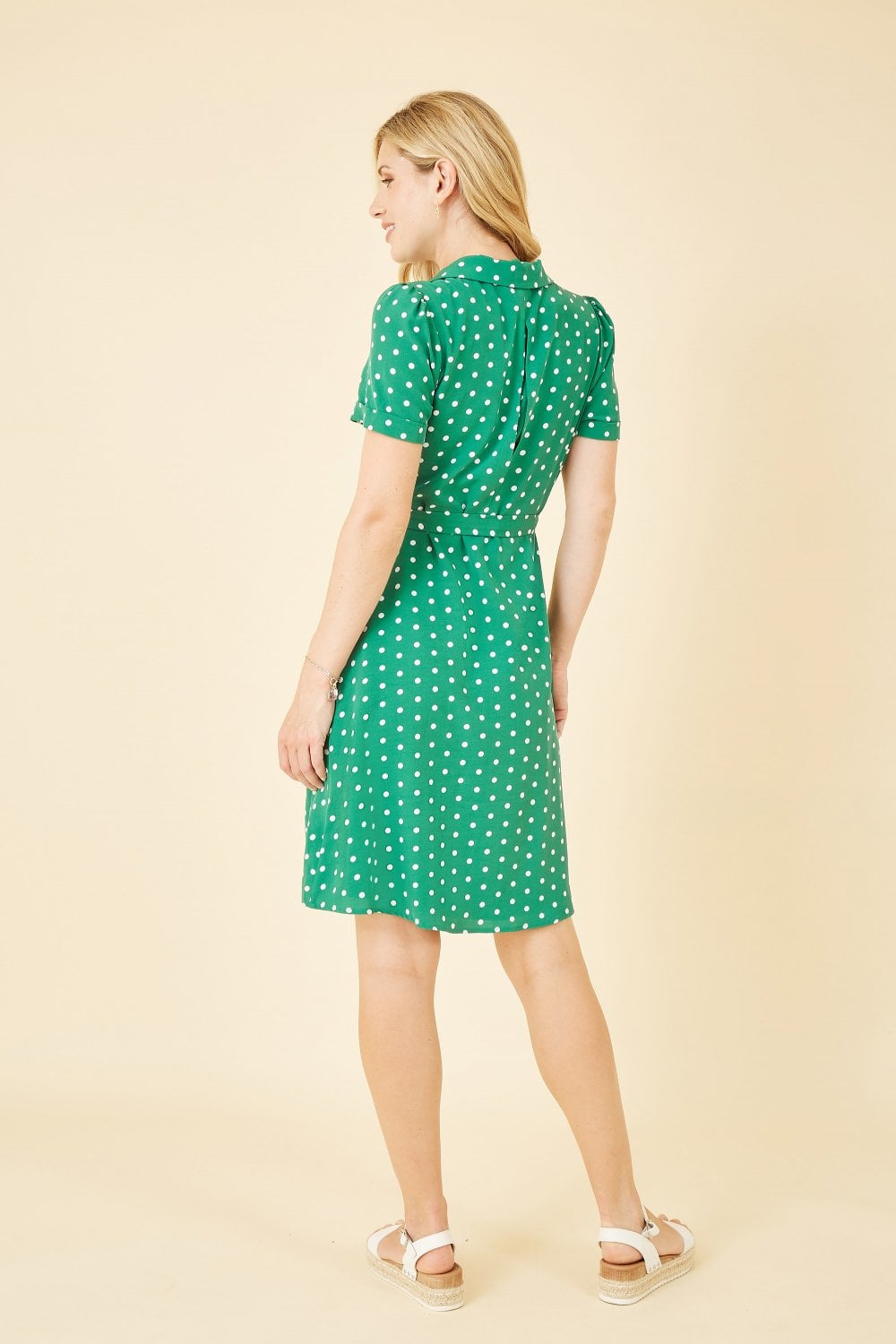 Yumi Green Spot Retro Shirt Dress Yumi