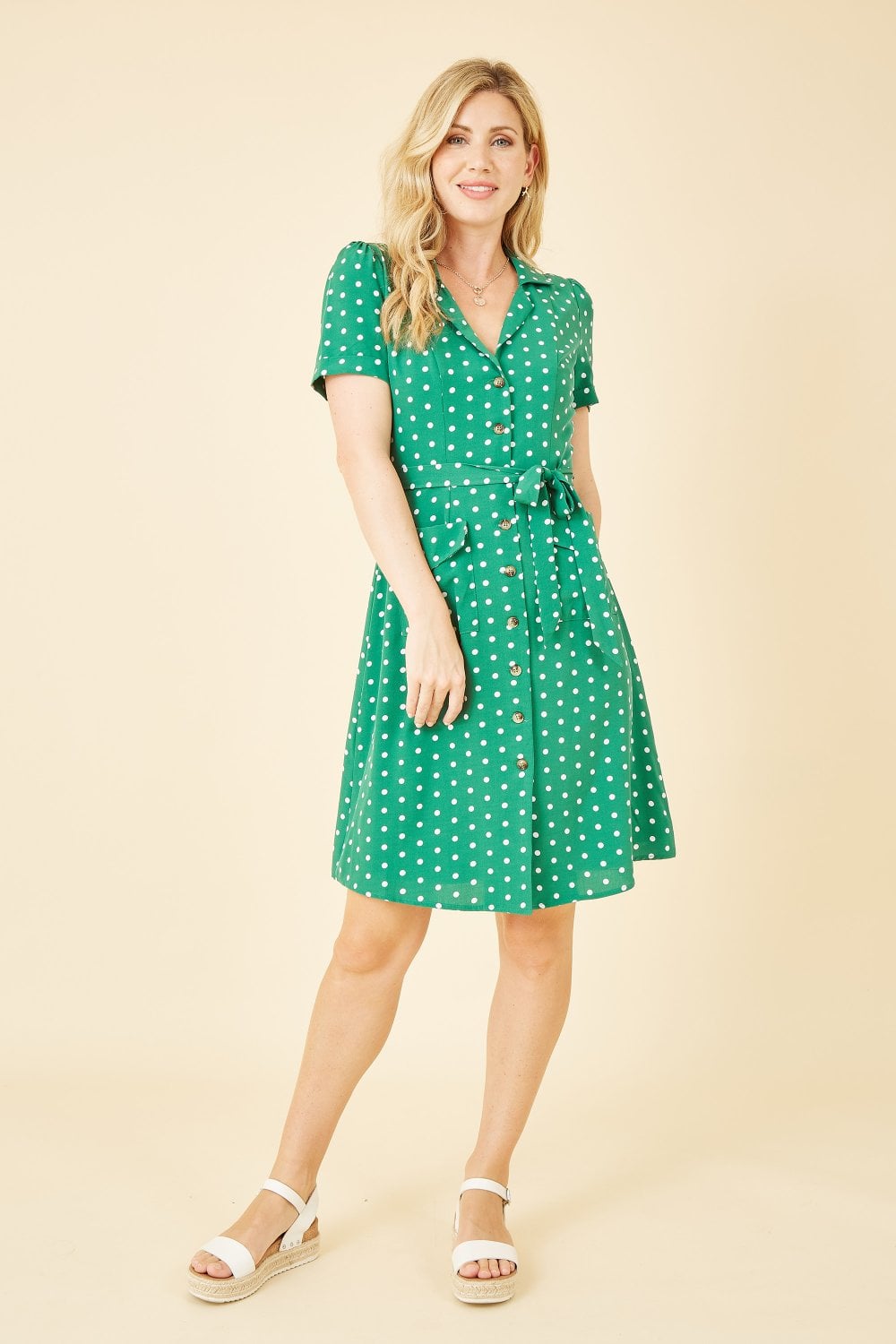 Yumi Green Spot Retro Shirt Dress Yumi