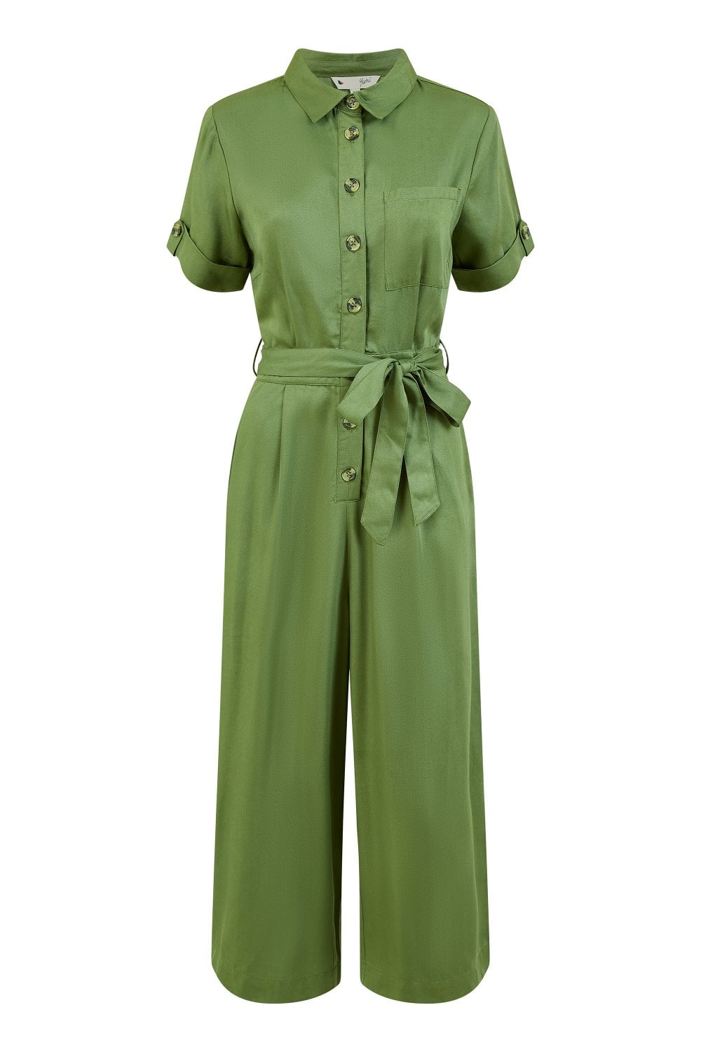 Yumi Green Twill Viscose Utility Jumpsuit Yumi