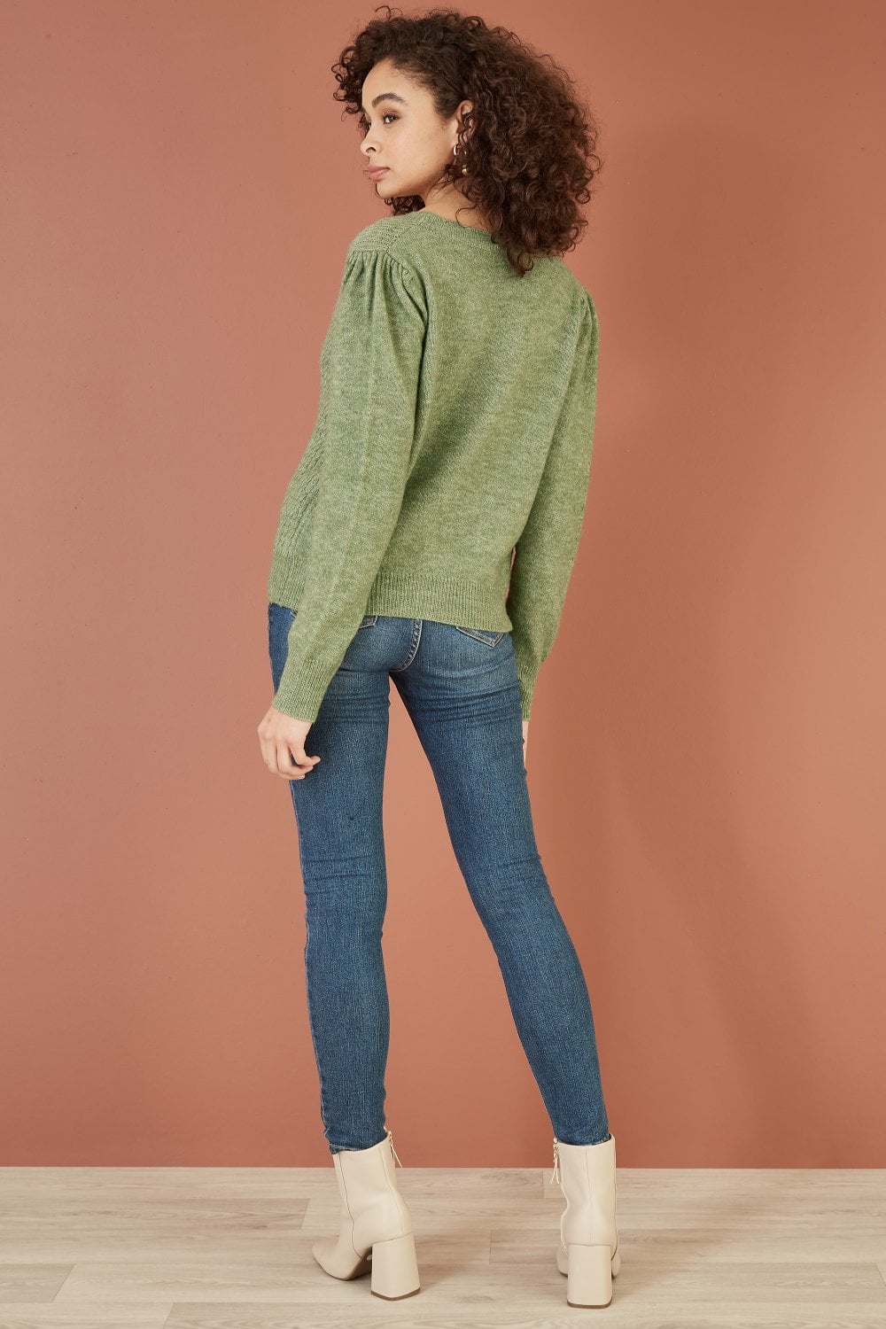 Yumi Green Twist Knit Button Up Cardigan Yumi