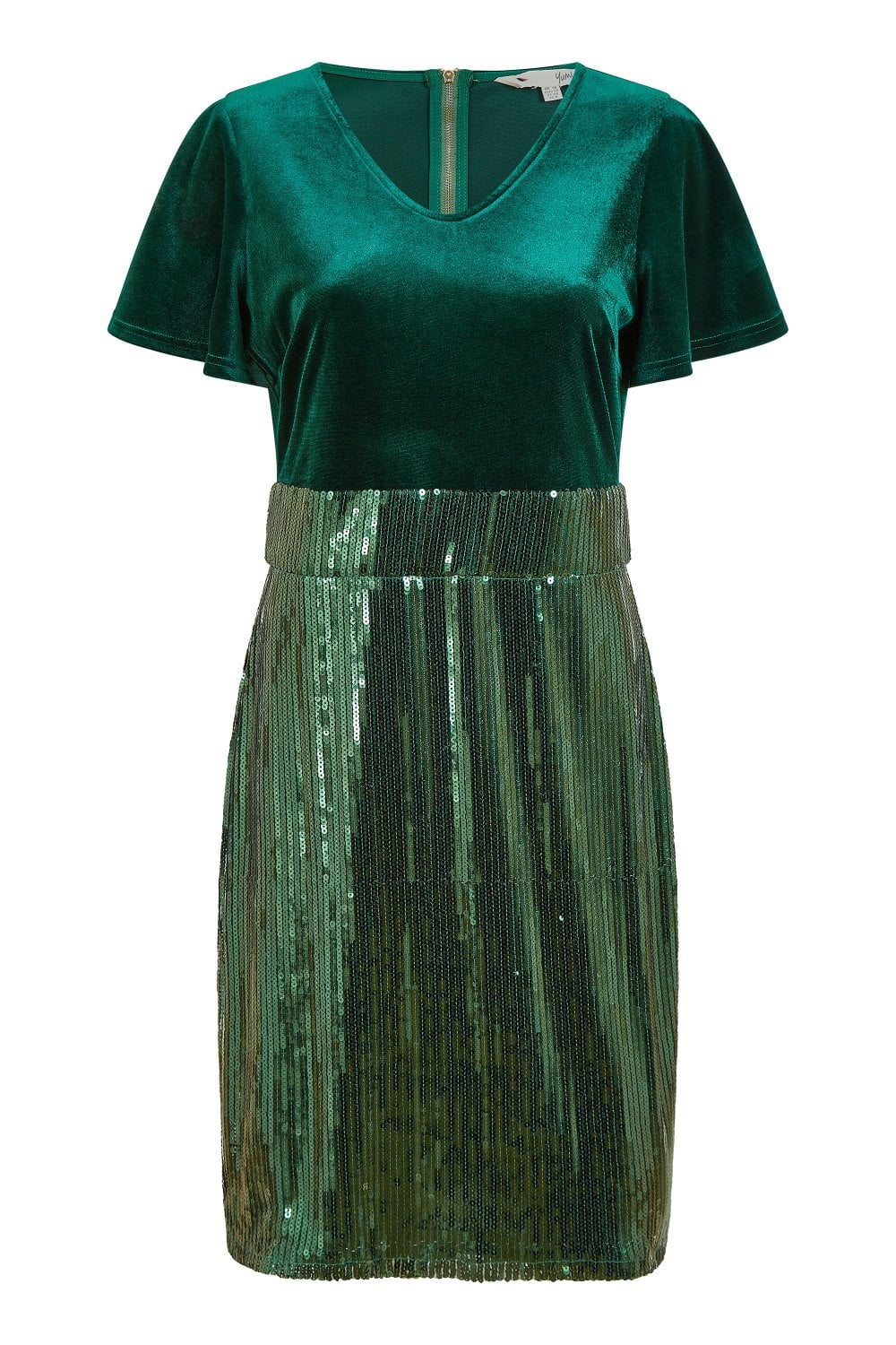 Yumi Green Velvet And Sequin Fitted Dress Yumi