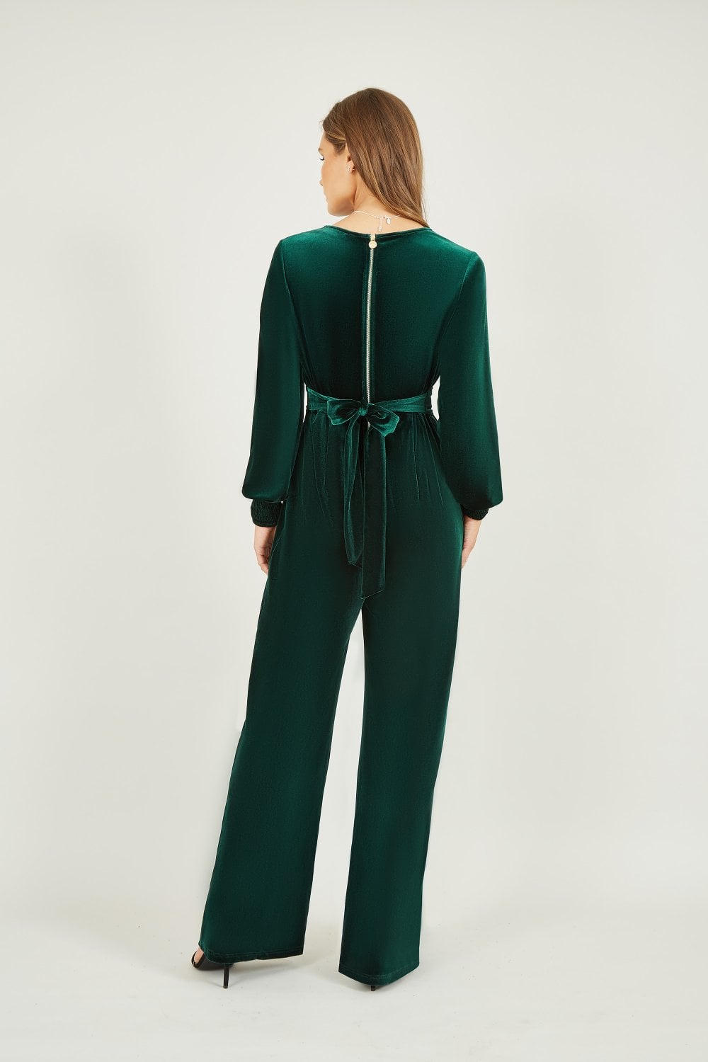 Yumi Green Velvet Long Sleeve Jumpsuit Yumi