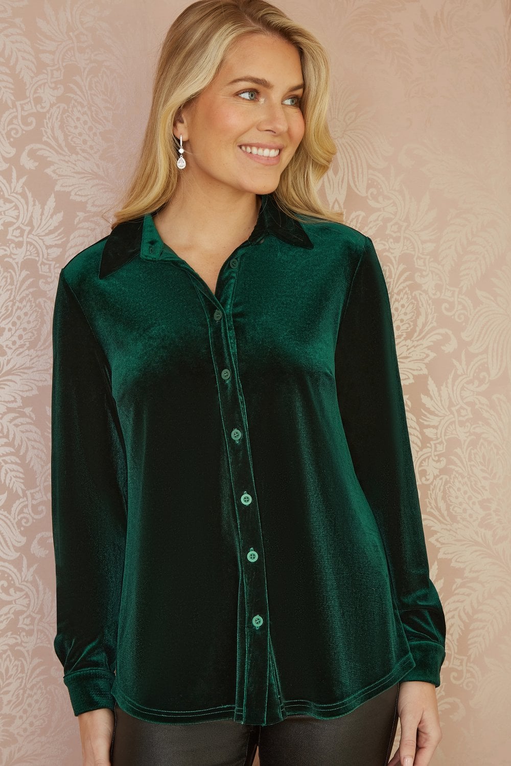 Yumi Green Velvet Relaxed Fit Shirt Yumi