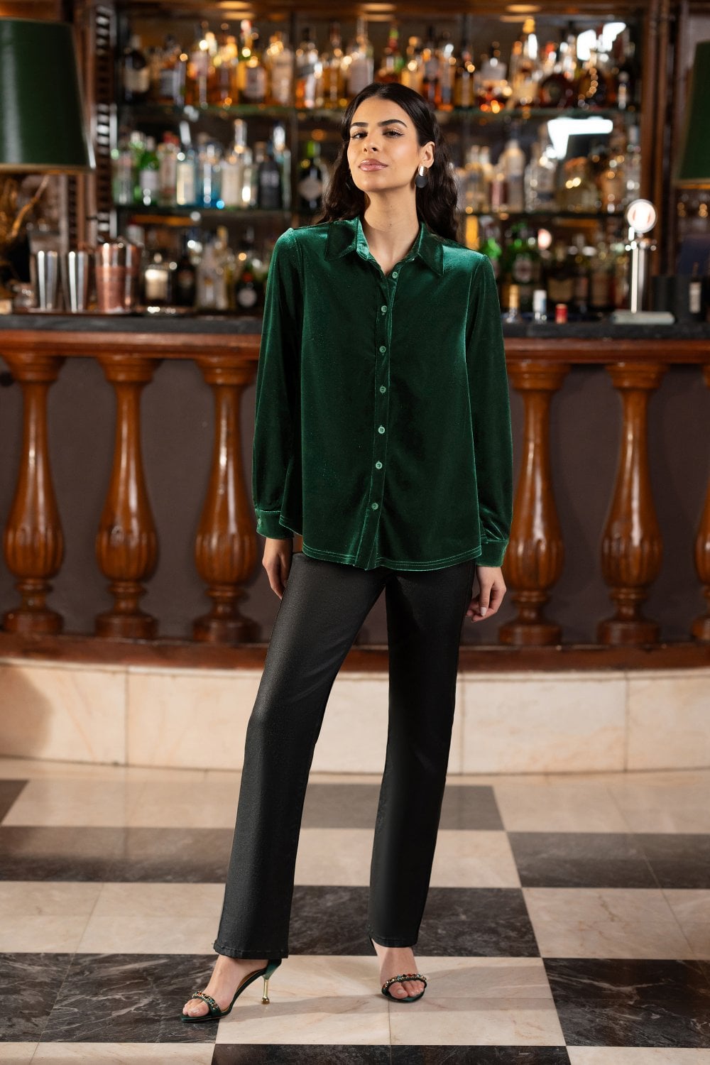 Yumi Green Velvet Relaxed Fit Shirt Yumi