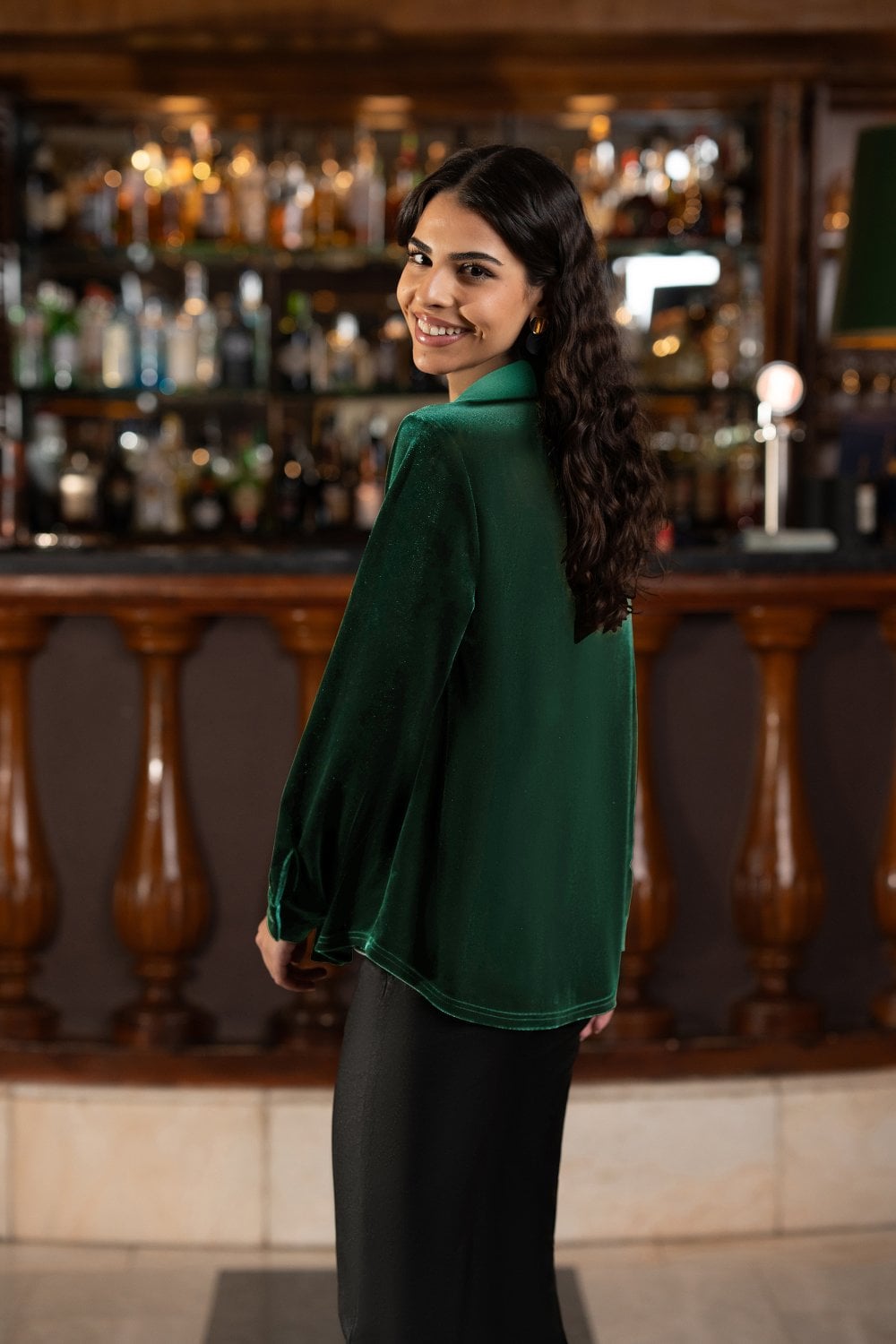 Yumi Green Velvet Relaxed Fit Shirt Yumi