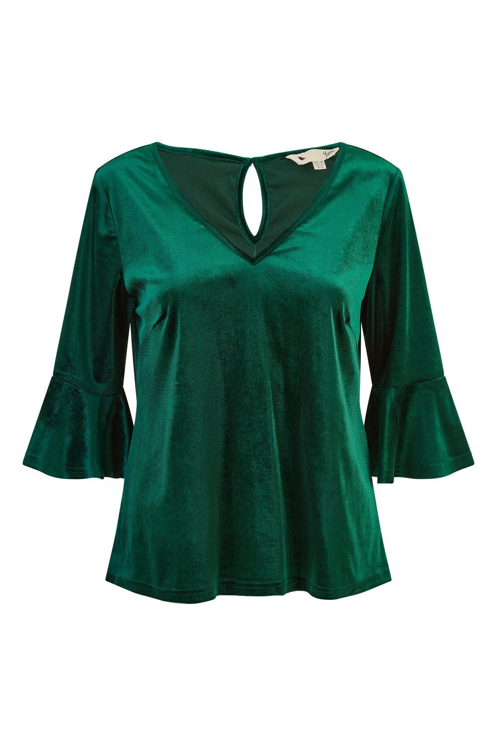 Yumi Green Velvet Relaxed Fit Top With Fluted Sleeves Yumi