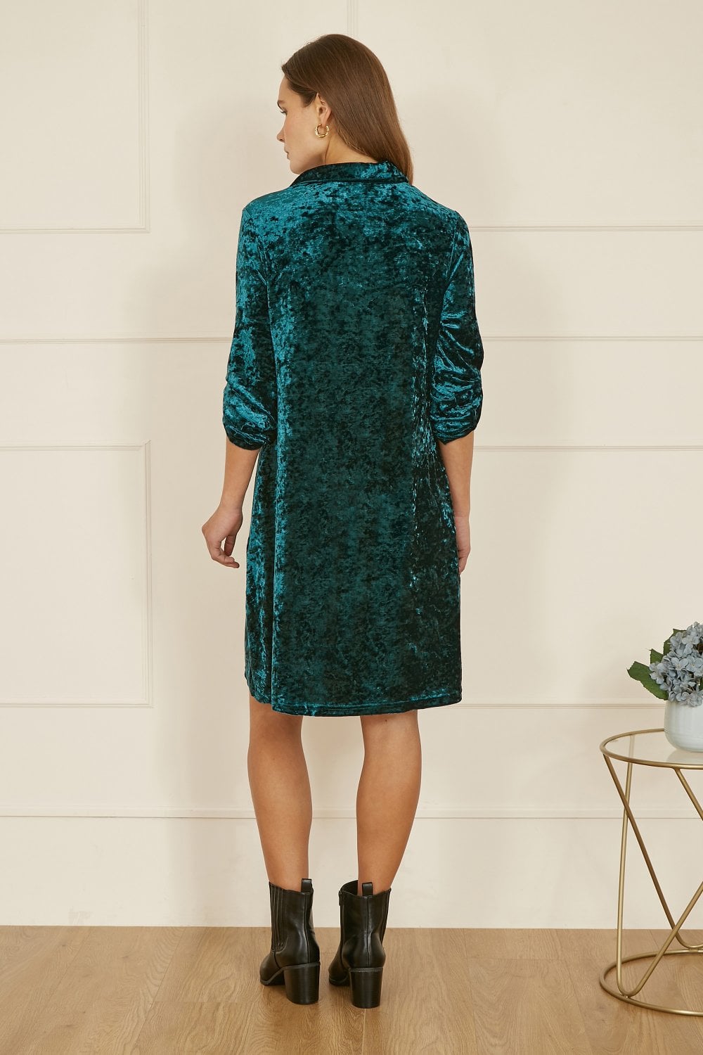 Yumi Green Velvet Tunic Dress With 3/4 Sleeves Yumi