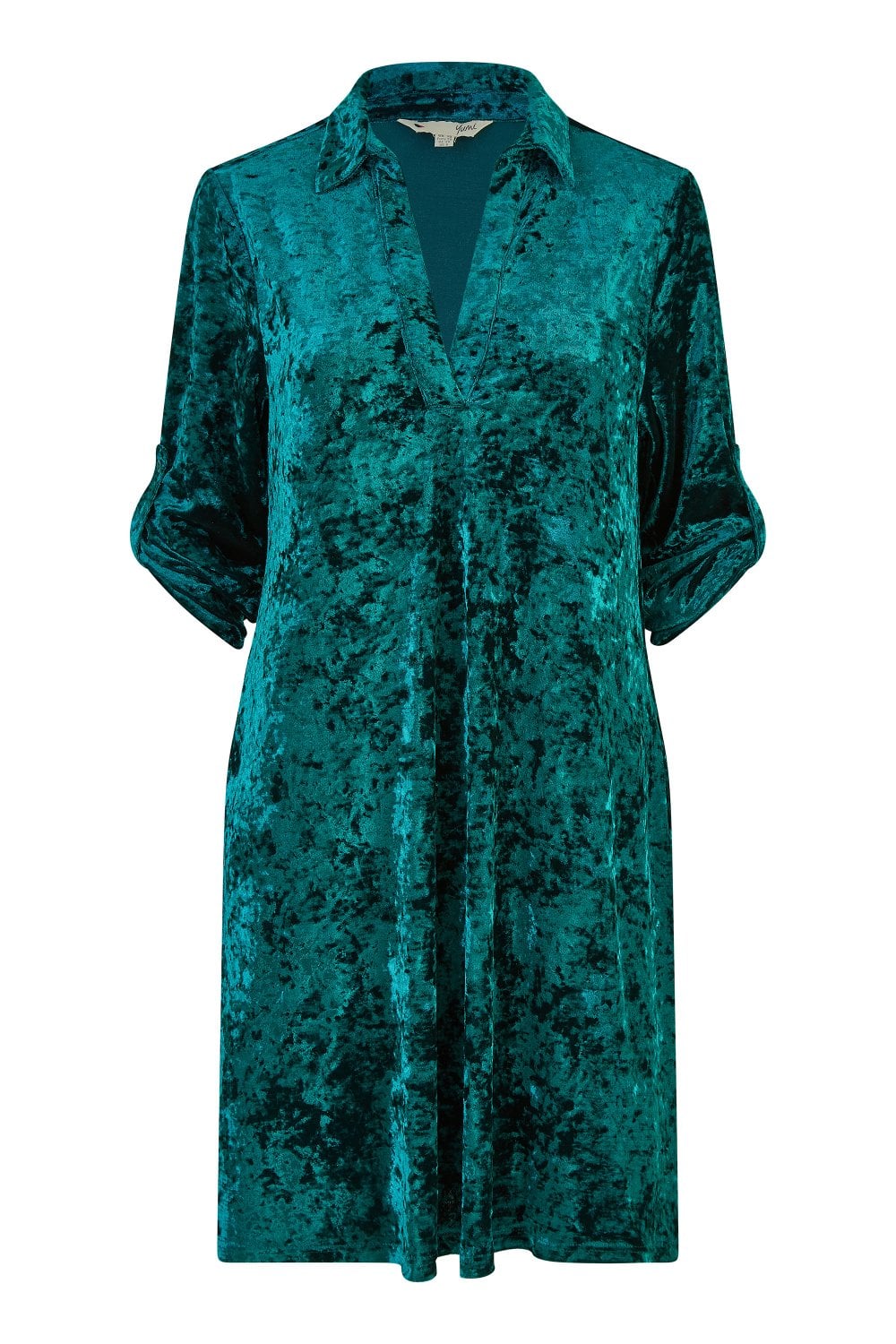 Yumi Green Velvet Tunic Dress With 3/4 Sleeves Yumi