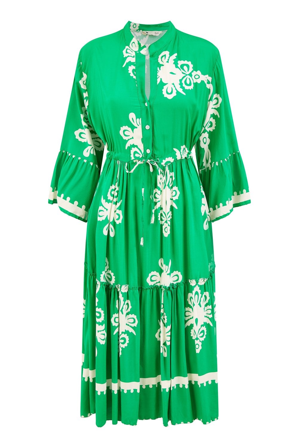 Yumi Green Viscose Midi Dress With Long Sleeves Yumi