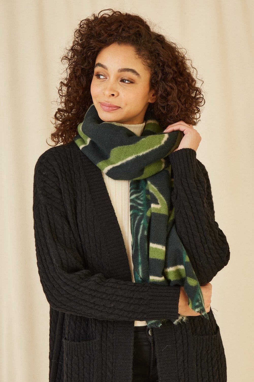 Yumi Green Zebra Stripe Soft Scarf Yumi