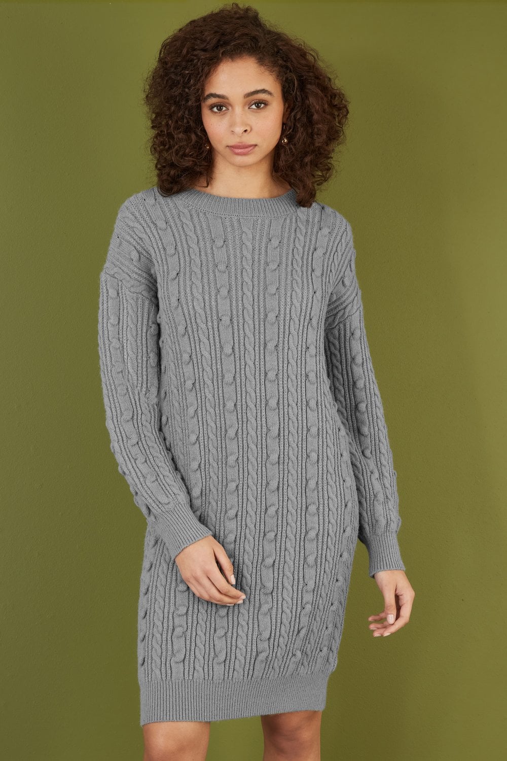 Yumi Grey Cable Knit Tunic Dress Yumi