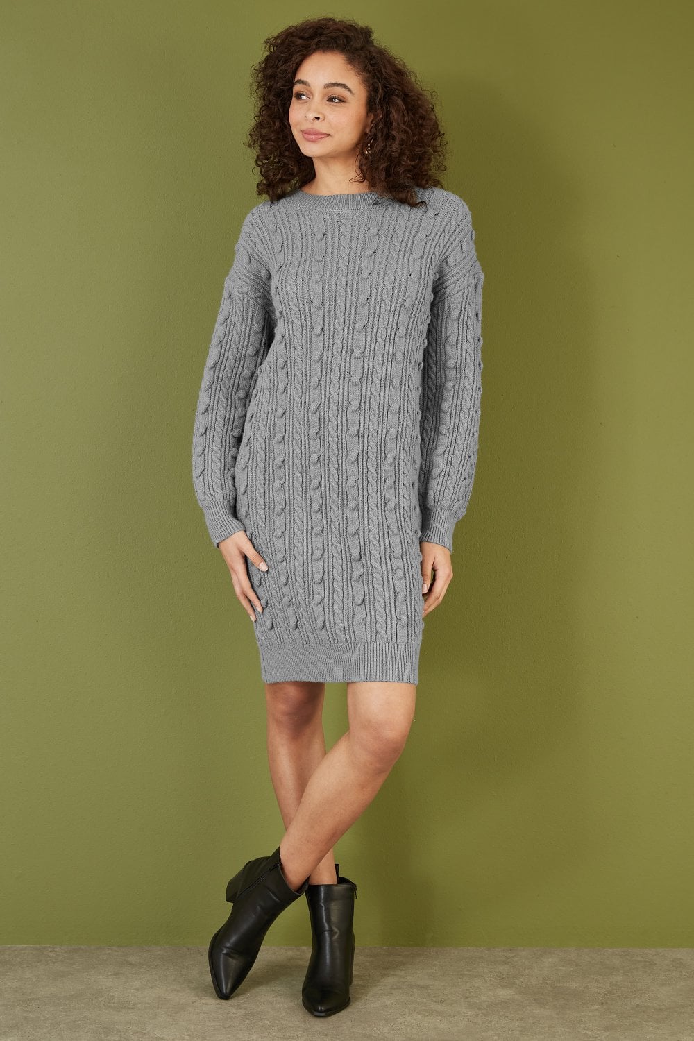 Yumi Grey Cable Knit Tunic Dress Yumi