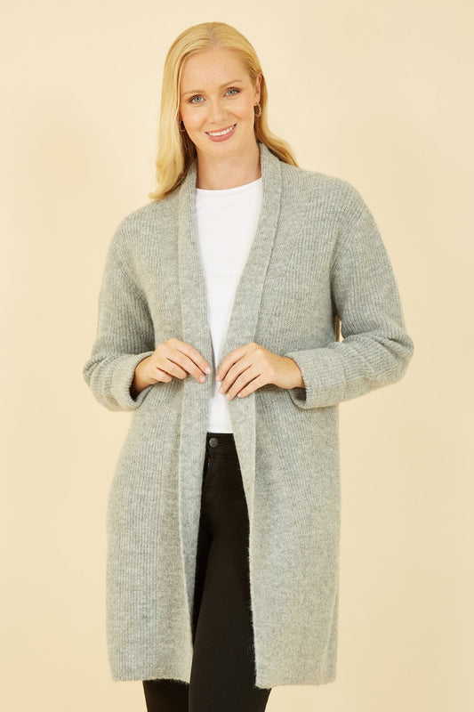 Yumi Grey Knitted Long Cardigan Yumi