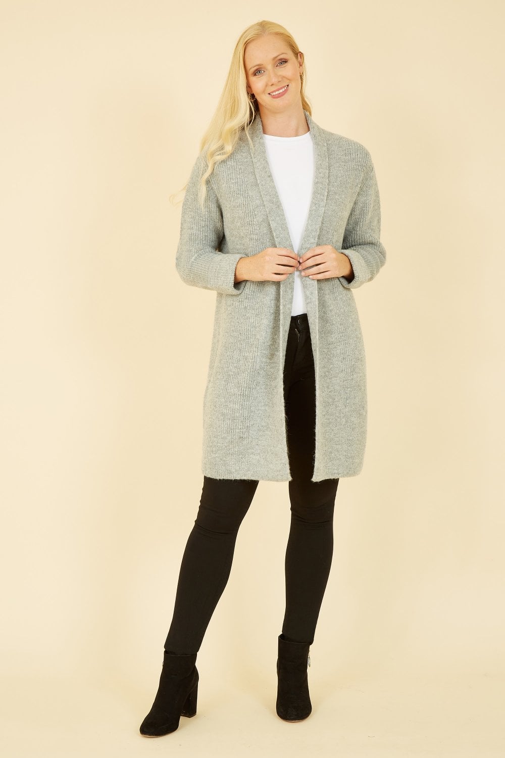 Yumi Grey Knitted Long Cardigan Yumi