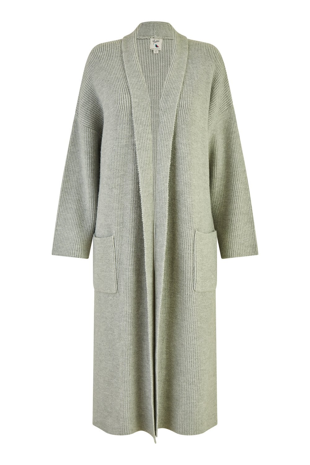 Yumi Grey Knitted Maxi Cardigan With Pockets Yumi