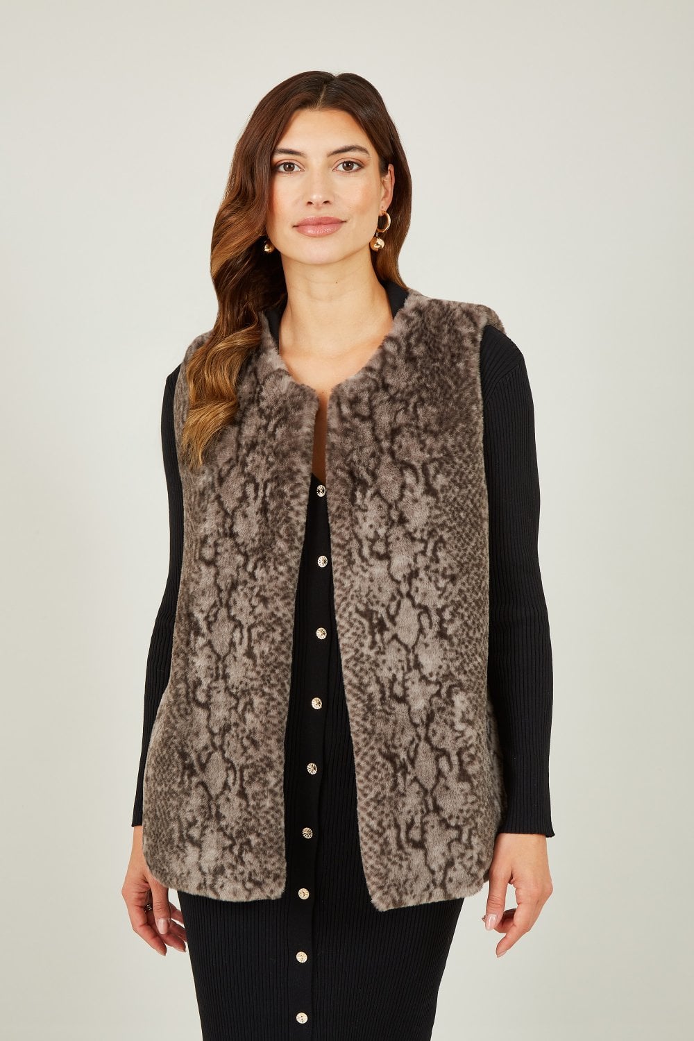 Yumi Grey Snake Print Faux Fur Gilet Yumi