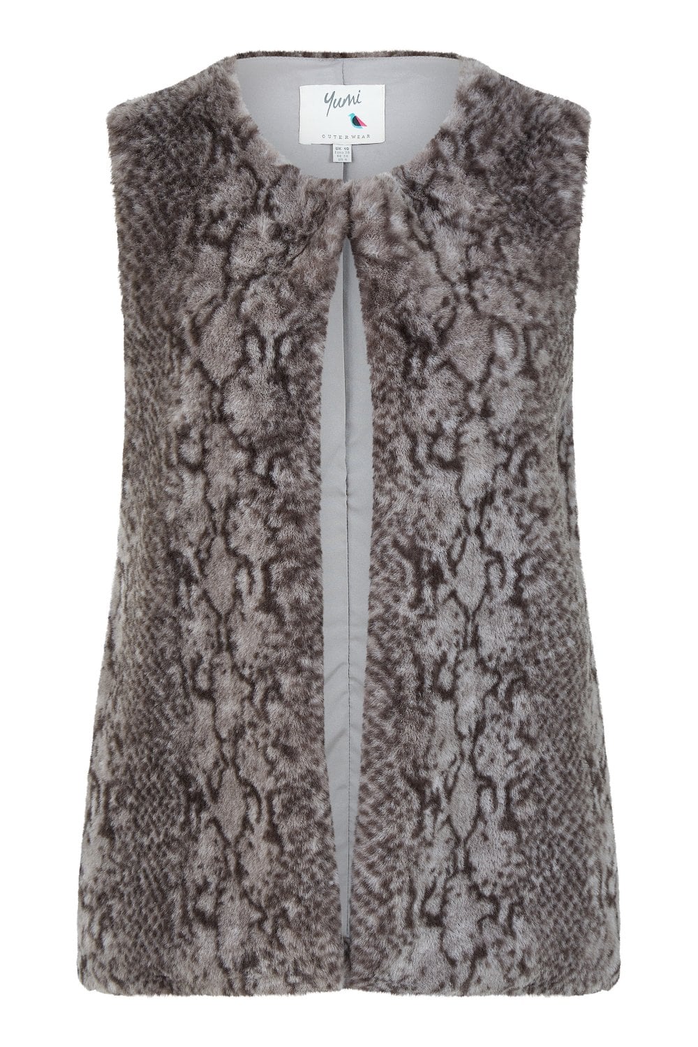 Yumi Grey Snake Print Faux Fur Gilet Yumi