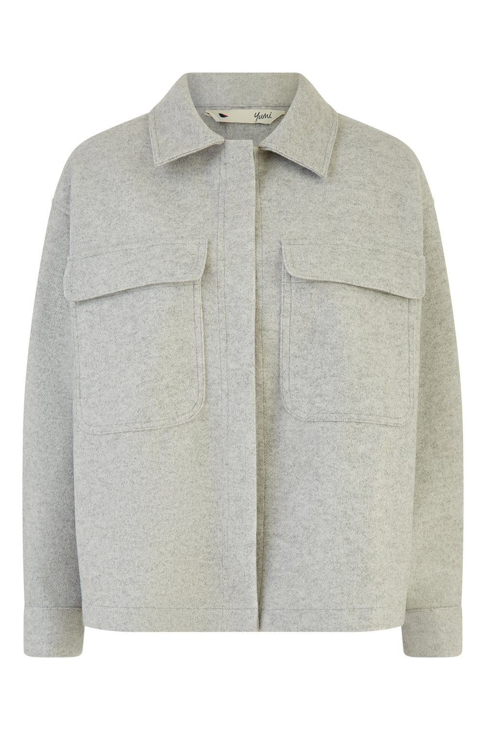 Yumi Grey Woven Shacket With Oversize Pockets Yumi