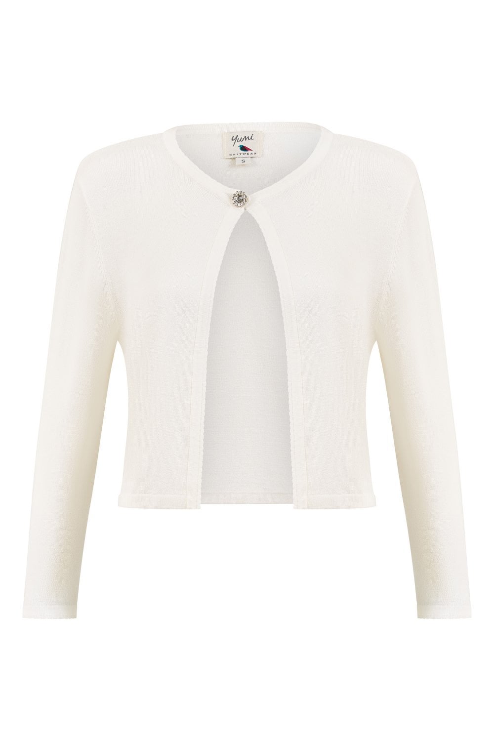 Yumi Ivory Diamante Button Cropped Cardigan Yumi