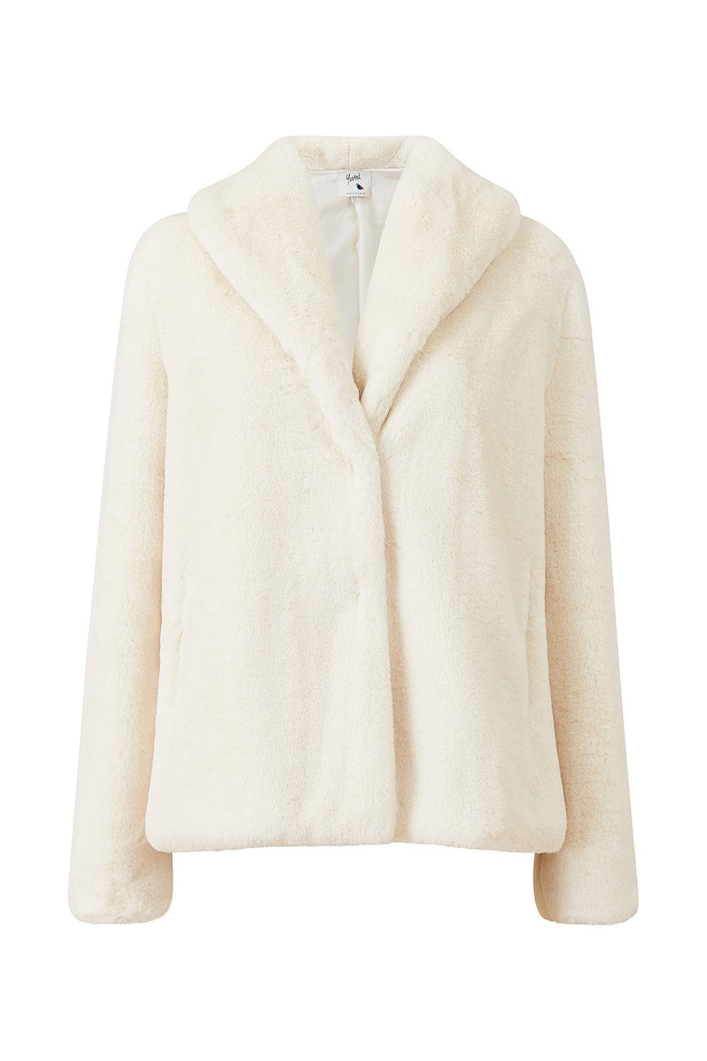 Yumi Ivory Short Wrap Faux Fur Coat Yumi