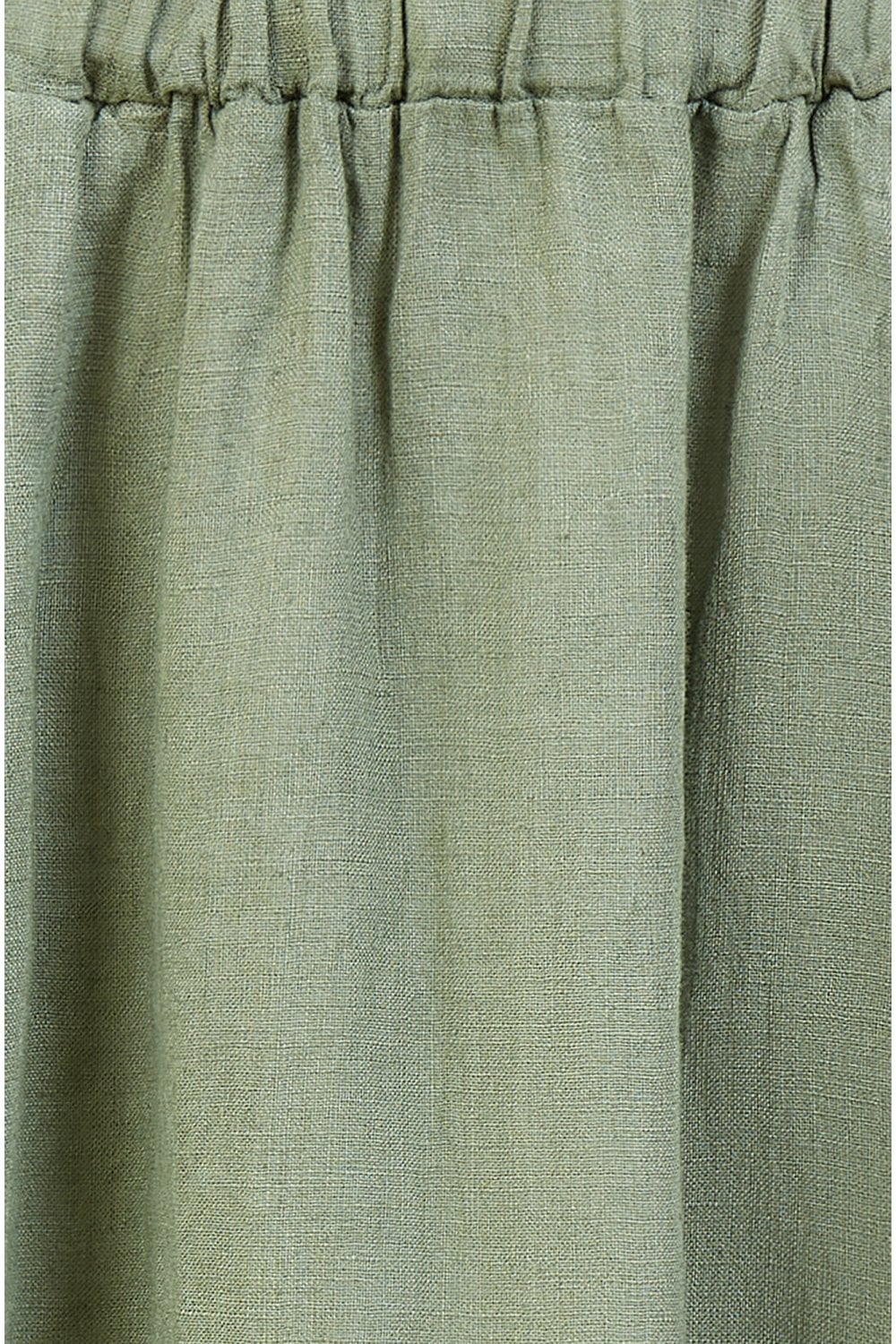 Yumi Khaki Italian Linen Midi Skirt With Pockets Yumi