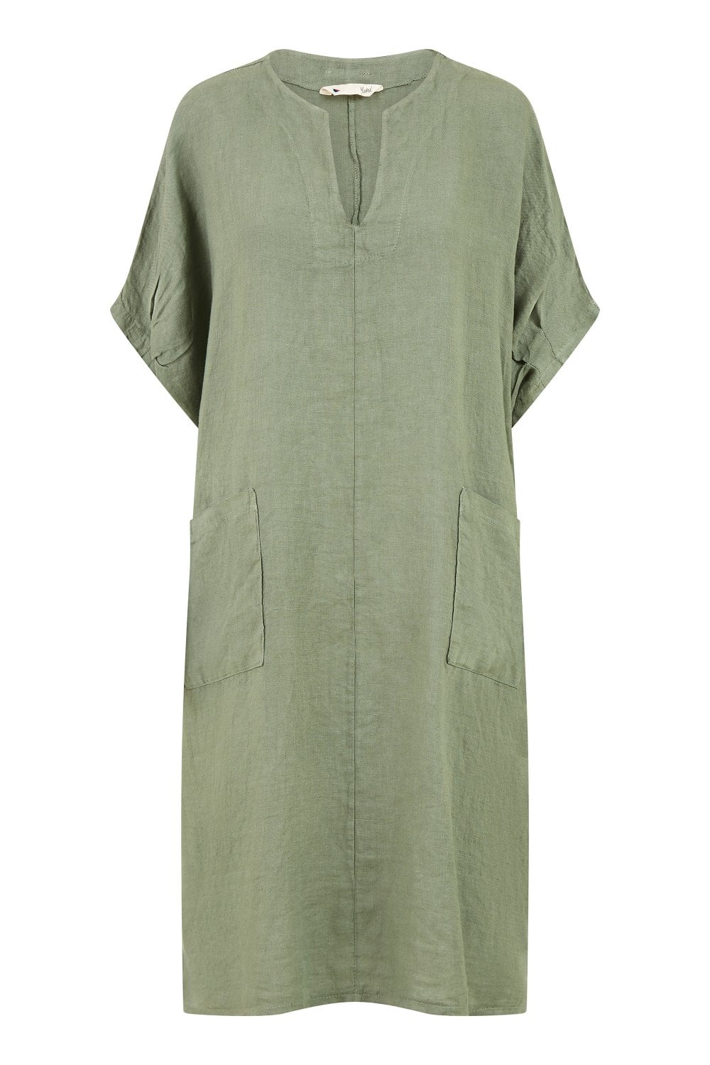 Yumi Khaki Italian Linen Tunic With Front Pockets Yumi