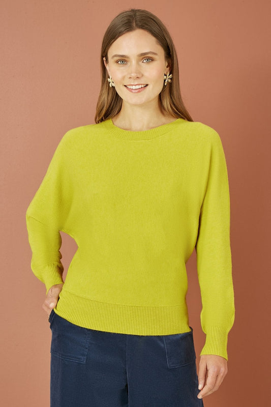 Yumi Lime Knitted Batwing Jumper Yumi