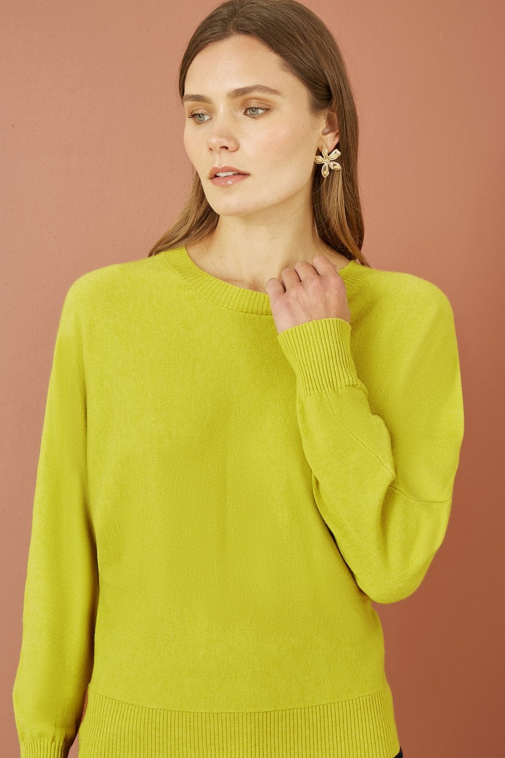 Yumi Lime Knitted Batwing Jumper Yumi