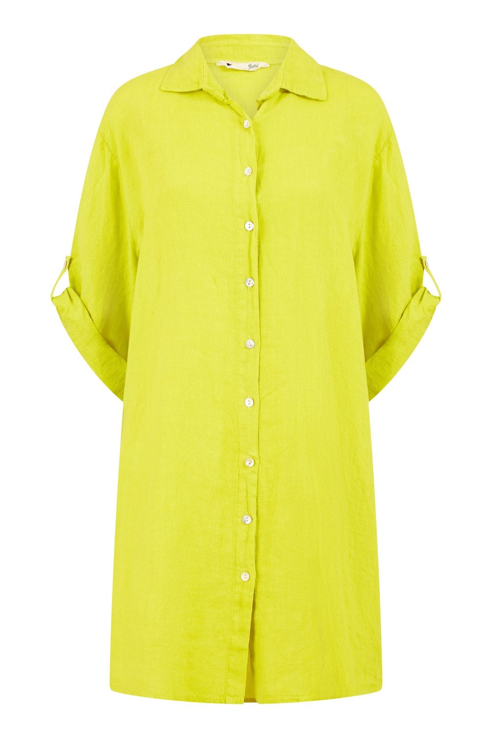 Yumi Lime Linen Relaxed Fit Longline Shirt Yumi