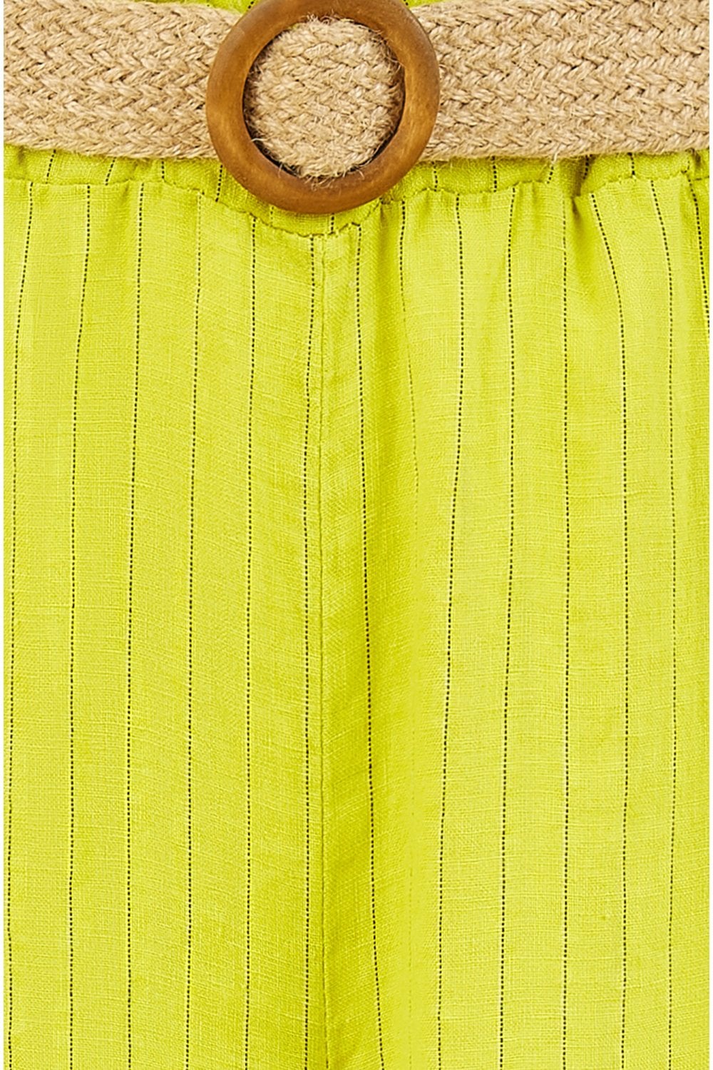 Yumi Lime Striped Italian Linen Wide Leg Trousers With Belt Yumi