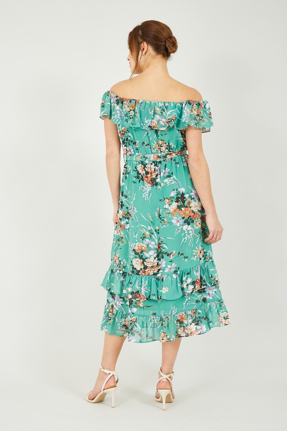 Yumi Mint Floral Bardot Dress Yumi