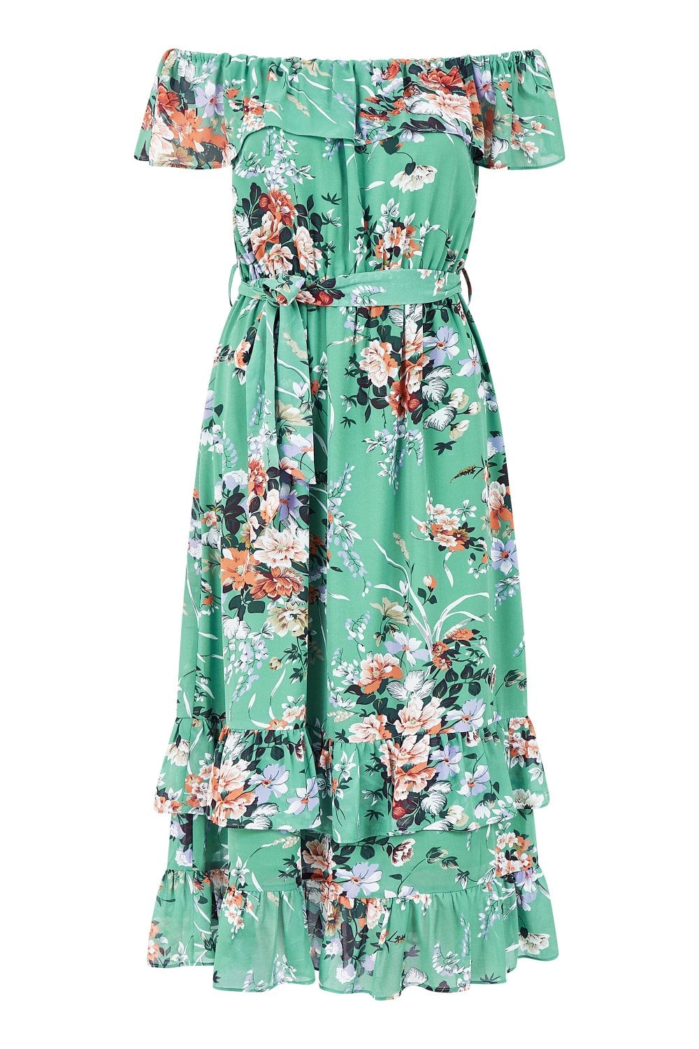 Yumi Mint Floral Bardot Dress Yumi