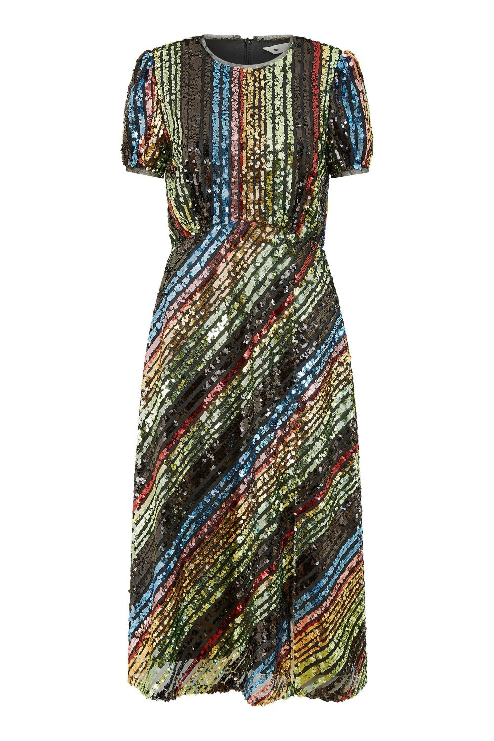 Yumi Multicolour Rainbow Stripe Sequin Midi Dress Yumi