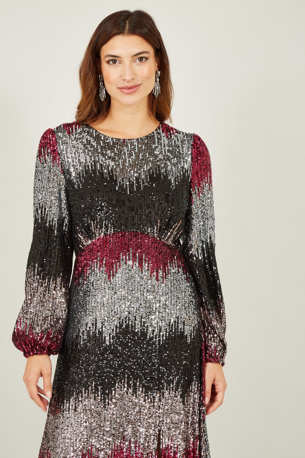 Yumi Multicolour Sequin Ombre Long Sleeve Midi Dress Yumi