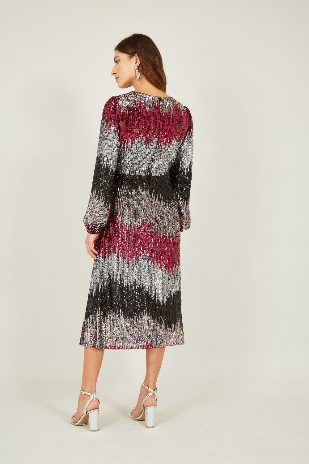 Yumi Multicolour Sequin Ombre Long Sleeve Midi Dress Yumi