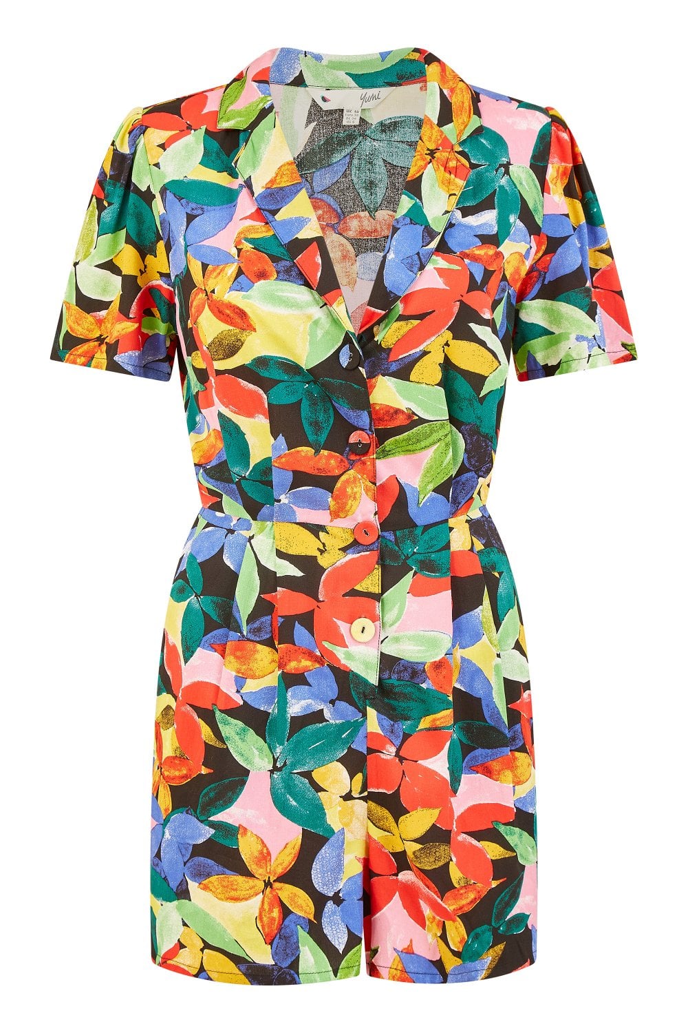 Yumi Multicolour Tropical Leaf Print Playsuit Yumi