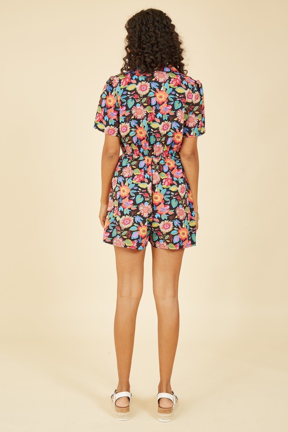 Yumi Multicoloured Retro Floral Button Up Playsuit Yumi