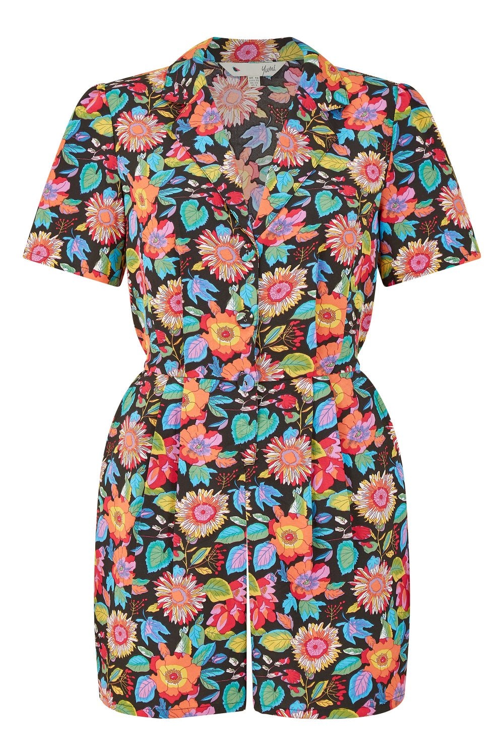 Yumi Multicoloured Retro Floral Button Up Playsuit Yumi