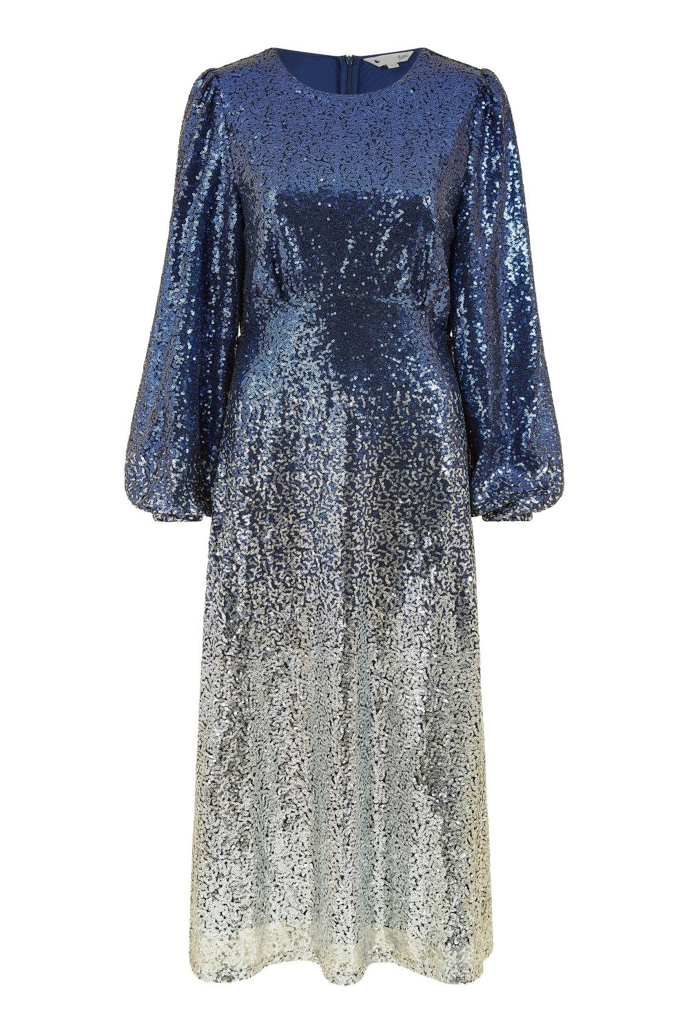 Yumi Navy and Silver Sequin Ombre Long Sleeve Midi Dress Yumi