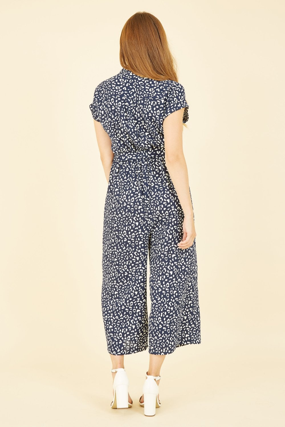 Navy Animal Print Drop Sleeve Relaxed Jumpsuit Yumi