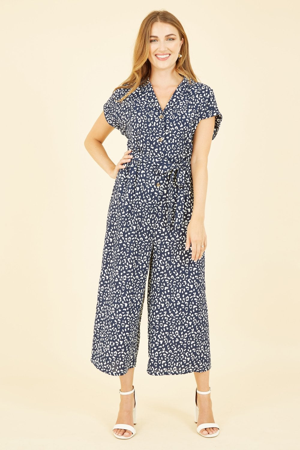 Navy Animal Print Drop Sleeve Relaxed Jumpsuit Yumi