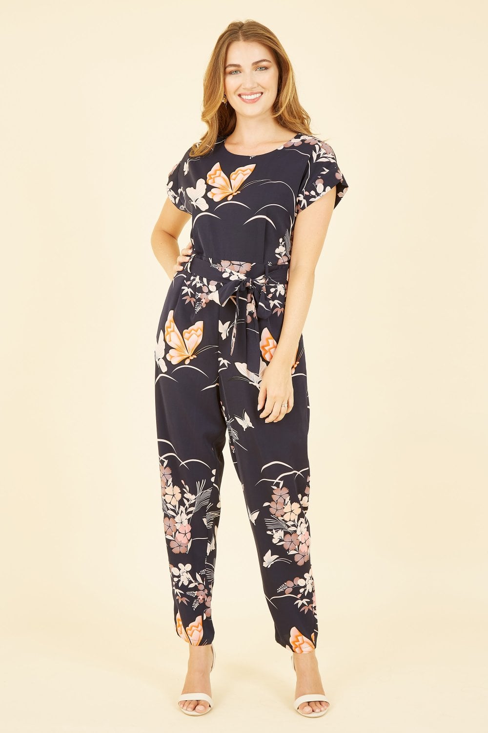 Yumi Navy Butterfly Print Jumpsuit Yumi