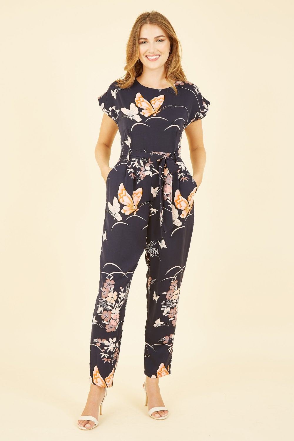 Yumi Navy Butterfly Print Jumpsuit Yumi