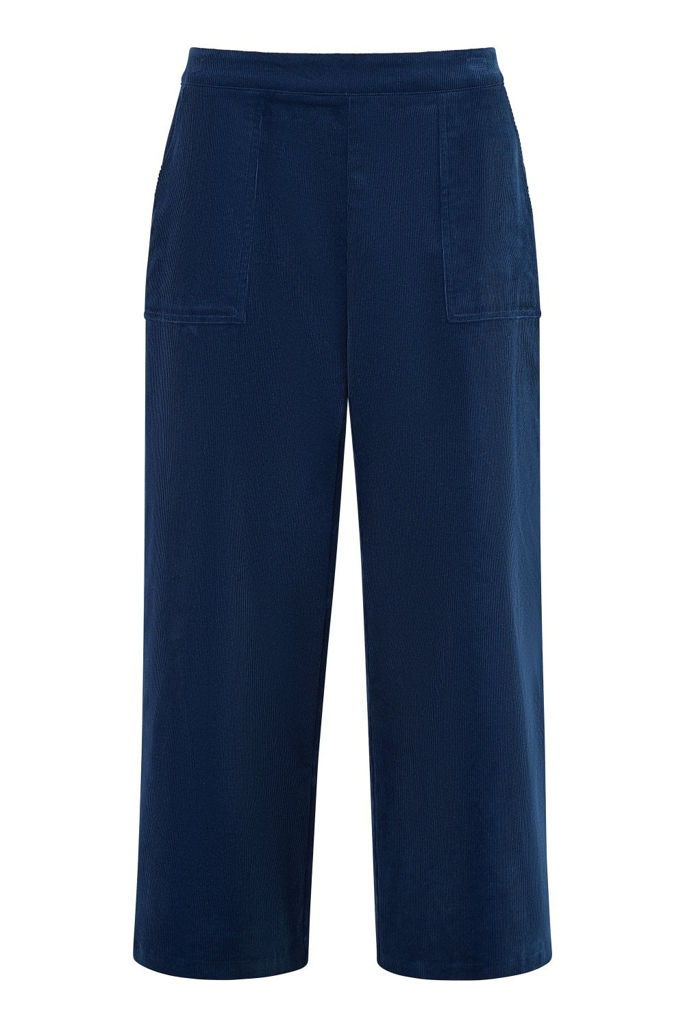 Yumi Navy Cord Cropped Wide Leg Trousers With Pockets Yumi