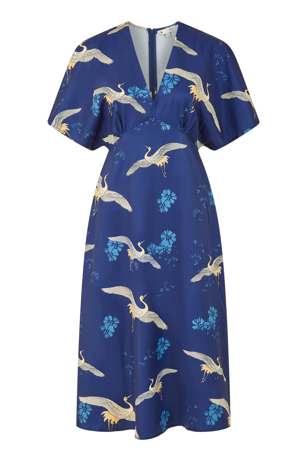 Yumi Navy Crane Print Kimono Midi Dress Yumi